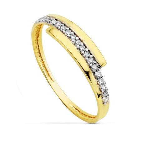 Sortija Oro Bicolor Con Circonitas. Ancho: 4 mm oro 18k