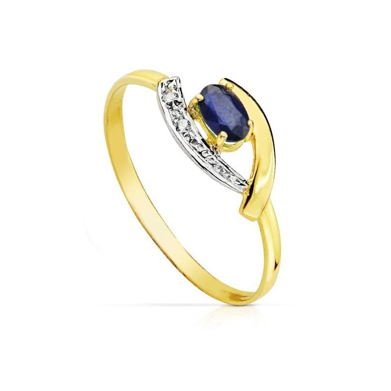 Sortija Oro Bicolor Con Circonita Y Zafiro 5X3 mm oro 18k