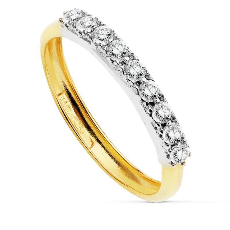 Sortija Oro Bicolor Con Motivo De 9 Circonitas oro 18k