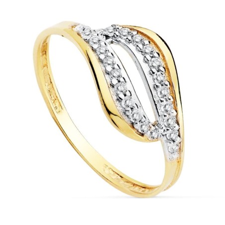 Sortija Oro Bicolor Circonitas. Ancho: 9 mm oro 18k
