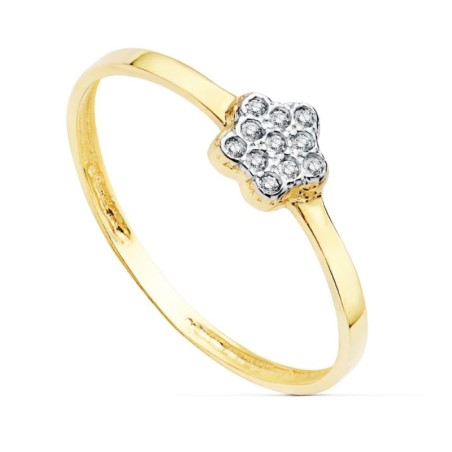 Sortija Oro Bicolor Flor De 5 mm Con Circonitas oro 18k