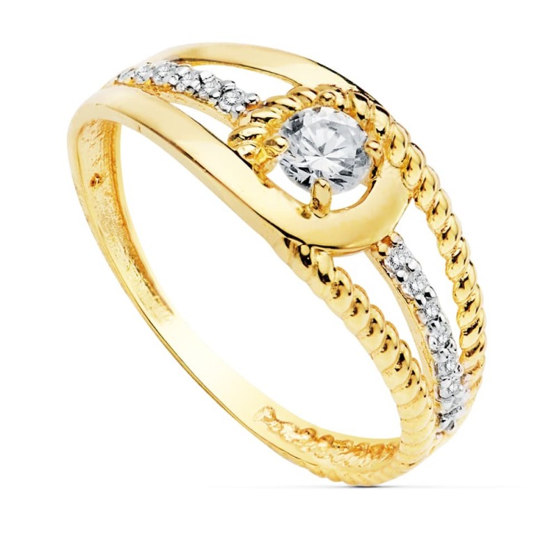 Sortija Oro Bicolor Con Circonita De 3 mm oro 18k