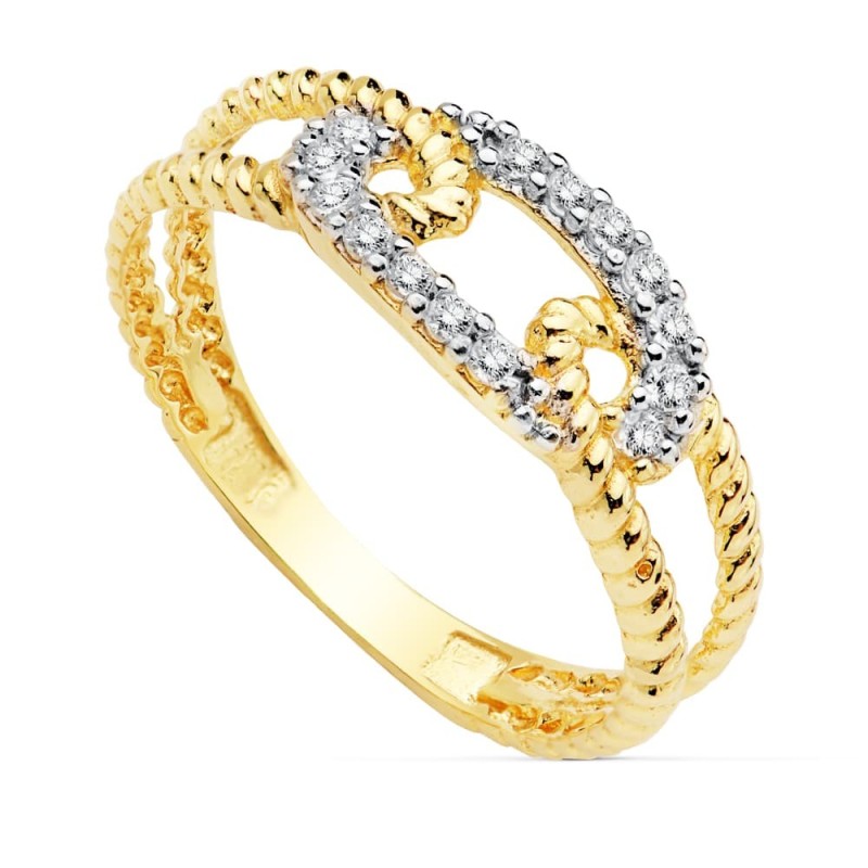 Sortija Bicolor Circonita Hilo Rizado oro 18k