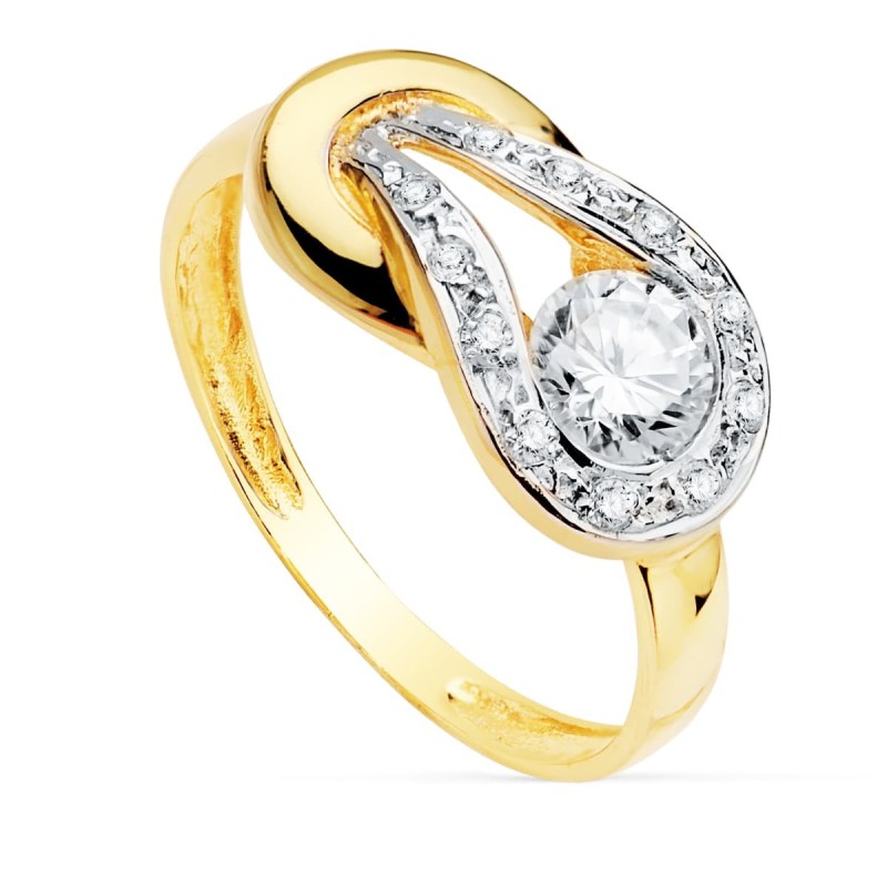 Sortija Oro Bicolor Diseño Nudo Con Circonitas oro 18k