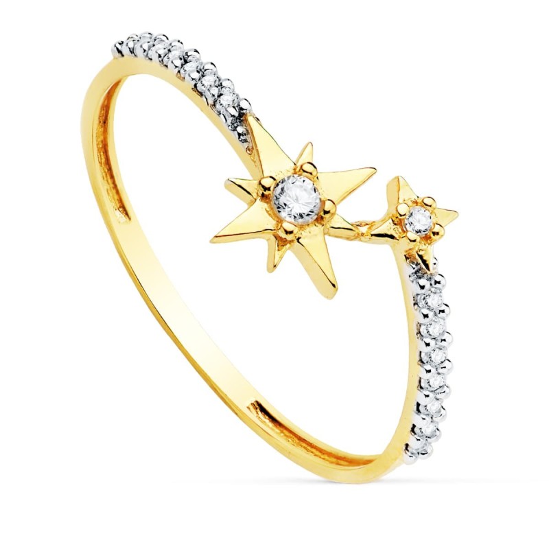 Sortija Oro Bicolor Con Dos Estrellas Polares Y Circonitas oro 18k