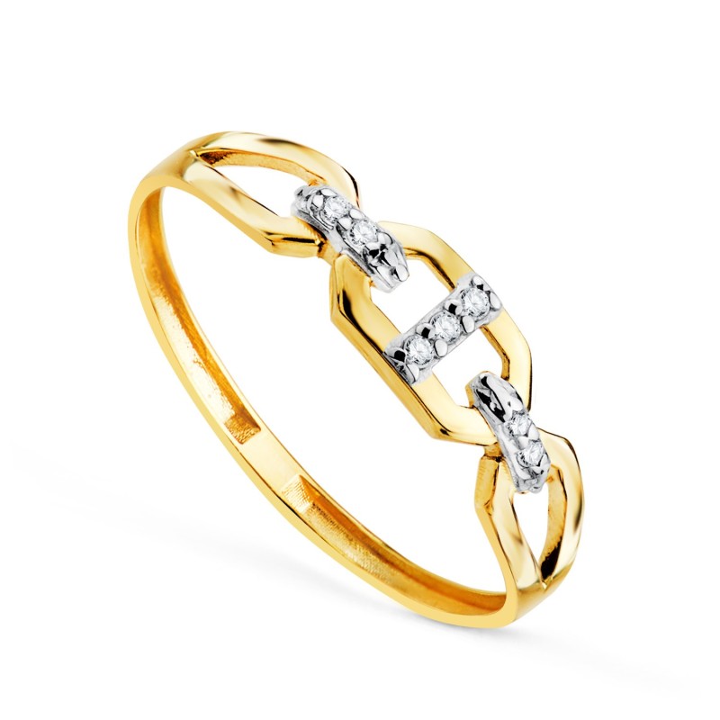 Soritja Oro Bicolor Con Eslabon Ancla Y Circonitas. Ancho: 4mm oro 18k