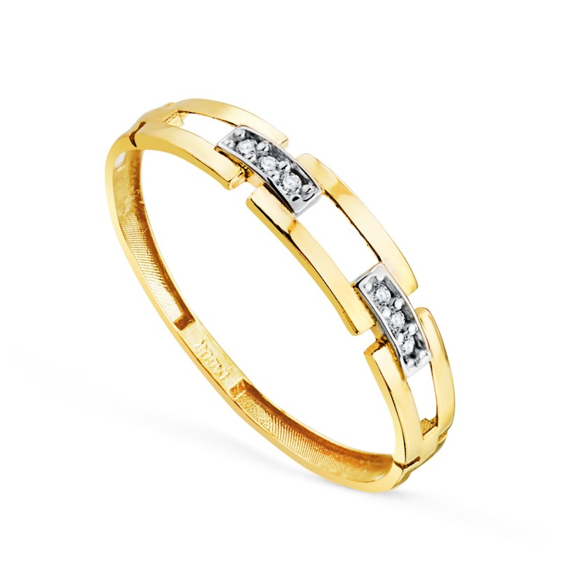 Soritja Oro Bicolor Con Eslabones Y Circonitas. Ancho: 4mm oro 18k