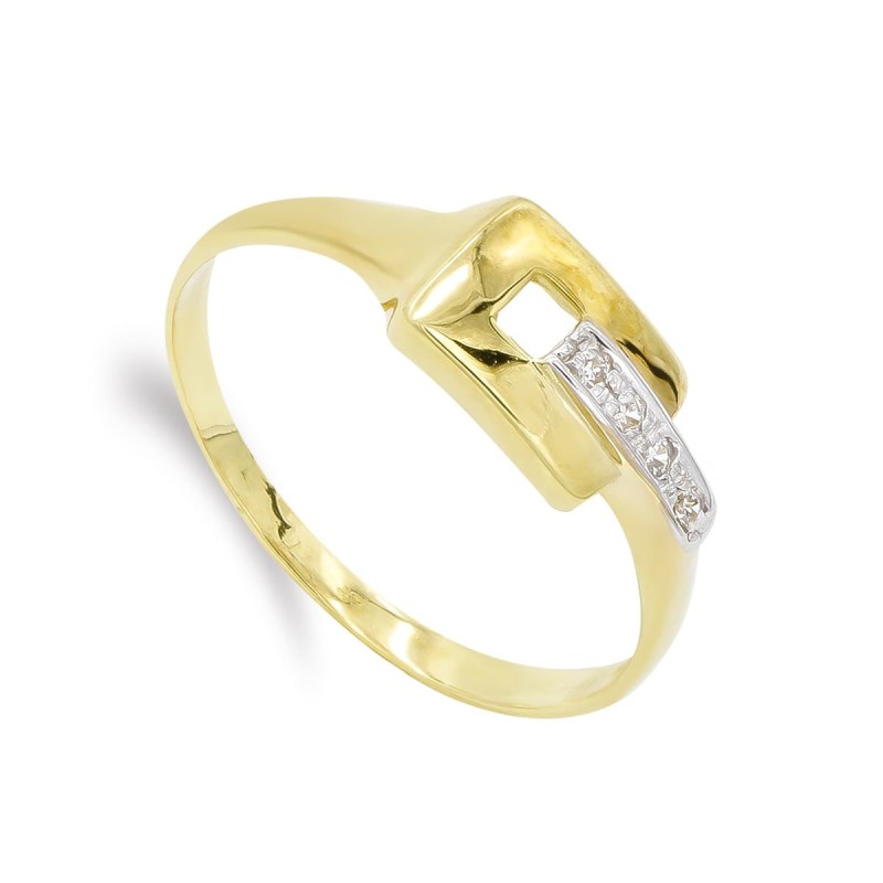 Sortija Oro Bicolor Con Circonitas. Ancho: 6 mm oro 18k