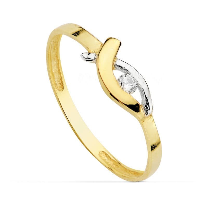Sortija Oro Bicolor Con Motivo Cruzado Y Circonita. Ancho: 4,5 mm oro 18k
