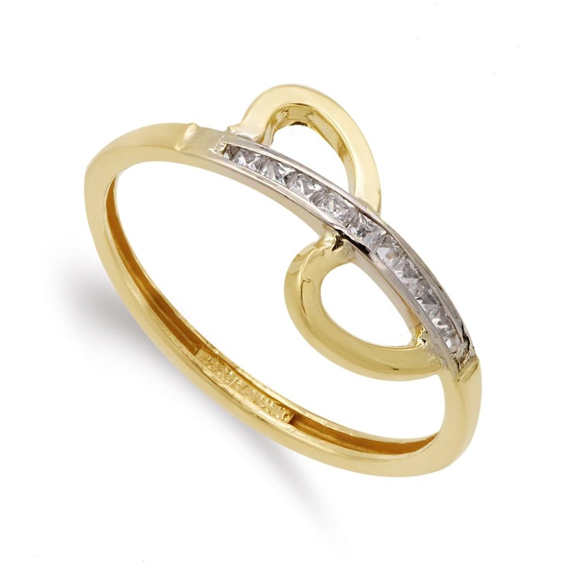 Sortija Oro Bicolor Con Circonitas En Carril. Ancho 9 mm oro 18k