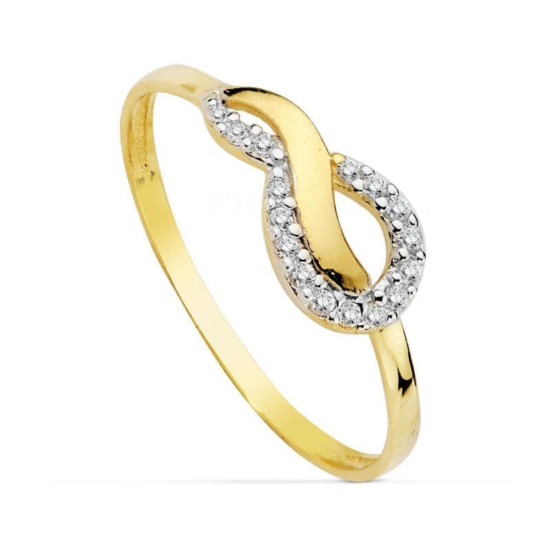 Sortija Oro Bicolor Lazo Con Circonitas. Ancho: 6 mm oro 18k