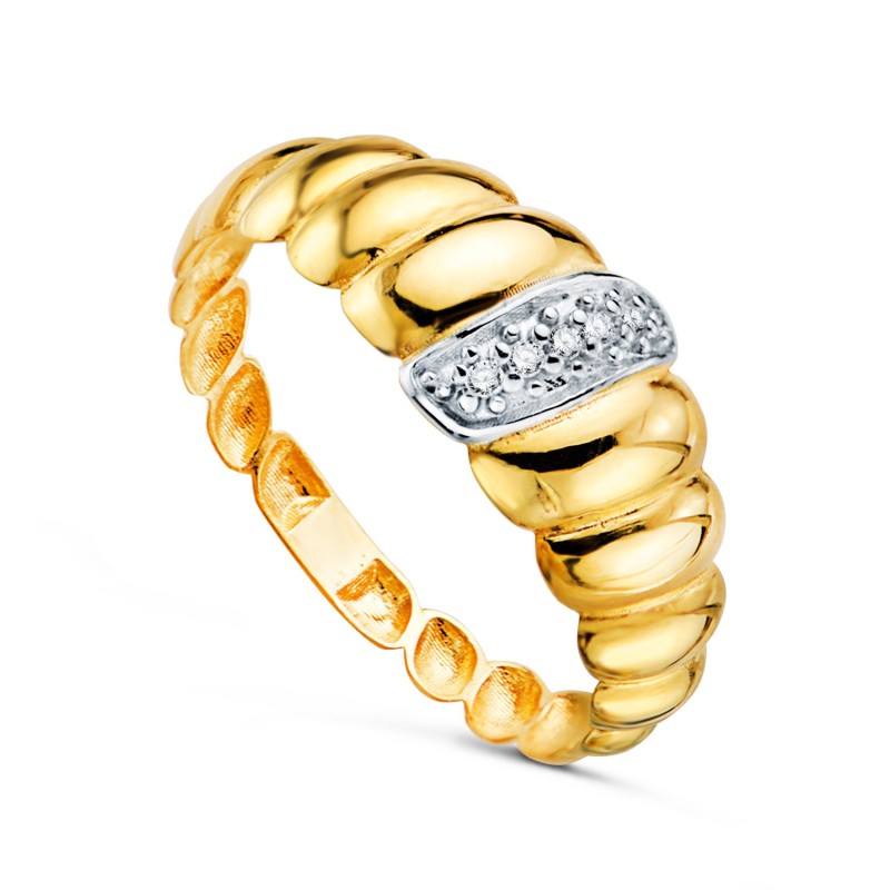 Sortija Oro Bicolor Croissant Gallones Motivo Con Circonitas. Ancho: 7.5 mm oro 18k