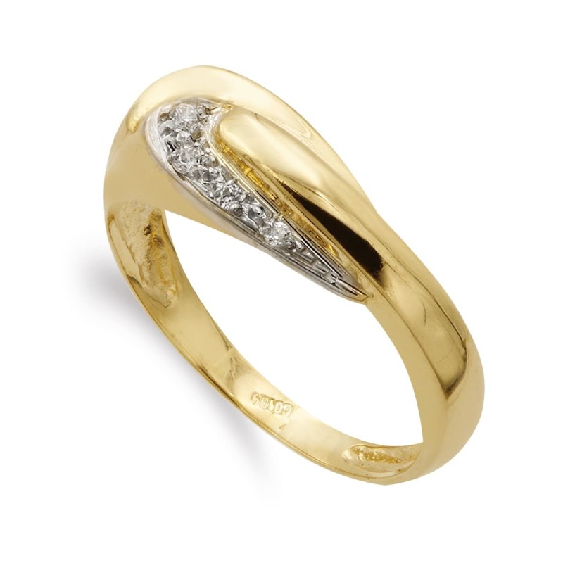 Sortija Oro Bicolor Maciza Con Circonitas. Ancho 7 mm oro 18k