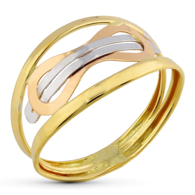 Sortija Oro Tricolor Bandas Con Motivo Infinito oro 18k