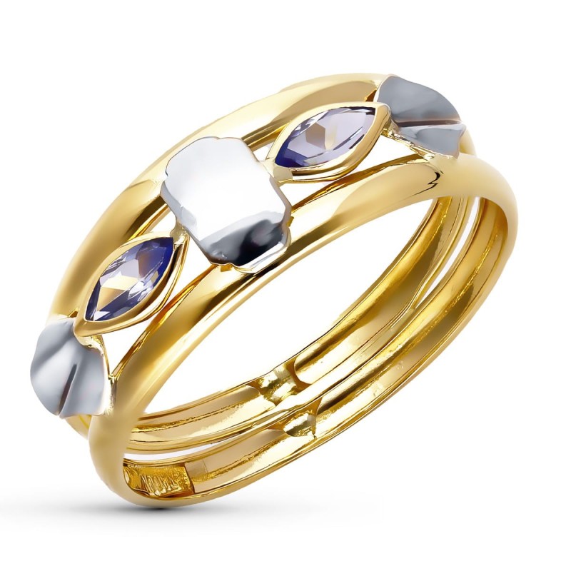 Sortija Oro Bicolor Con Circonitas. Ancho 7 mm oro 18k