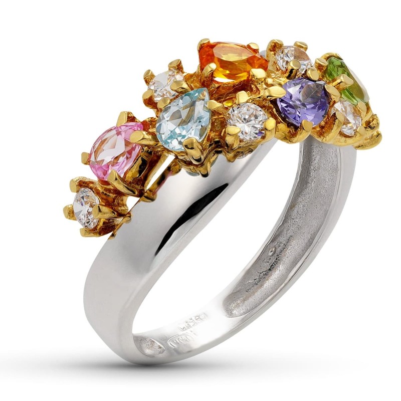 Sortija Oro Bicolor Con Piedras Y Circonitas. Ancho: 8,5 mm oro 18k