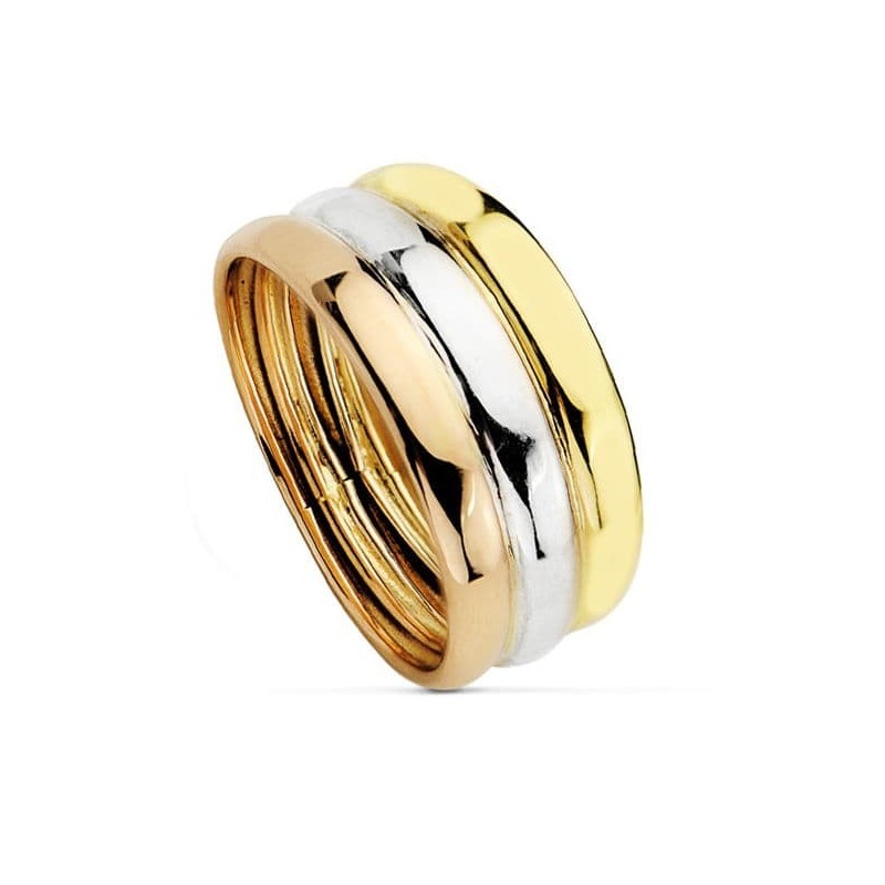 Sortija Oro Tricolor Tres Bandas Brillo Ancho 8.5 mm oro 18k
