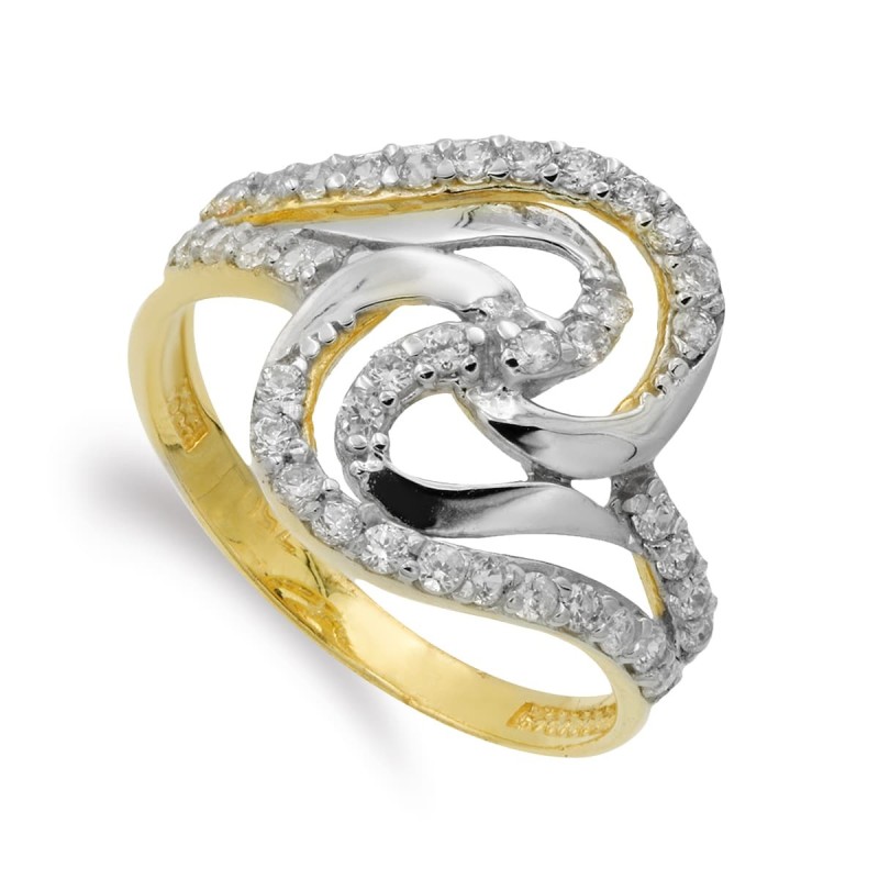 Sortija Oro Bicolor Con Circonitas. Ancho: 15 mm oro 18k