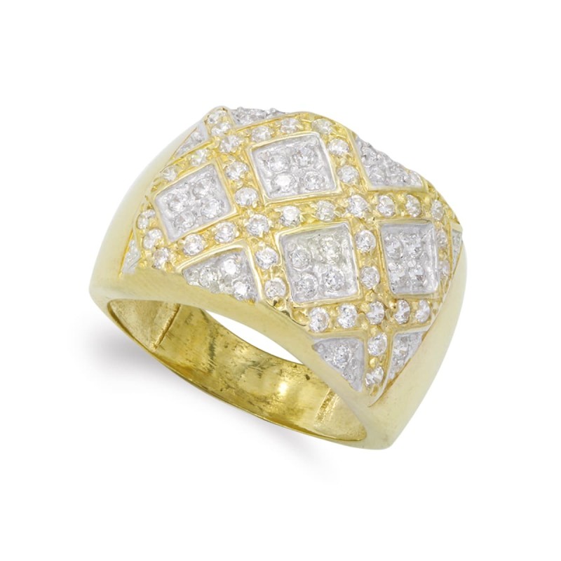 Sortija Oro Bicolor Maciza Rombos Con Circonitas. Ancho: 15 mm oro 18k
