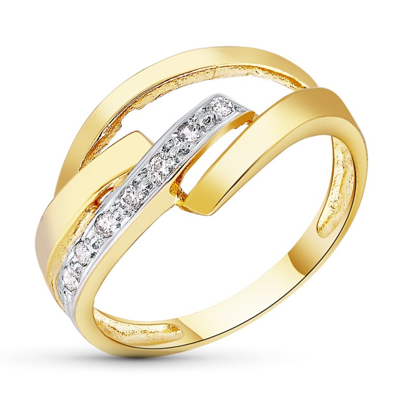 Sortija Oro Bicolor Bandas Con Circonitas. Ancho: 10,5 mm oro 18k