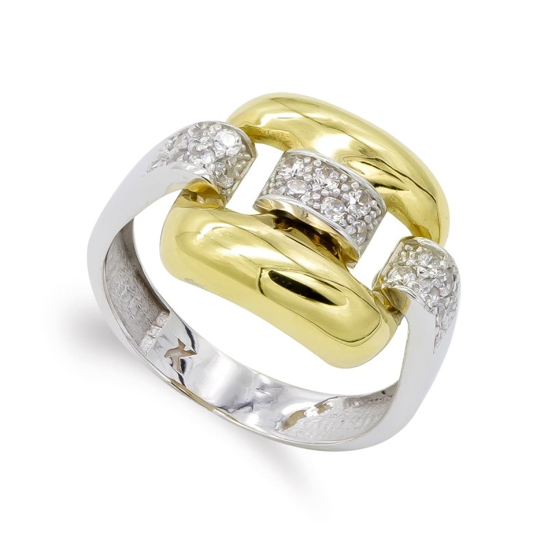 Sortija Oro Bicolor Con Circonitas. Ancho: 13,5 mm oro 18k