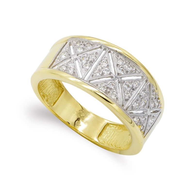 Sortija Oro Bicolor Con Bordes Lisos Y Centro De Circonitas. Ancho: 10 mm oro 18k