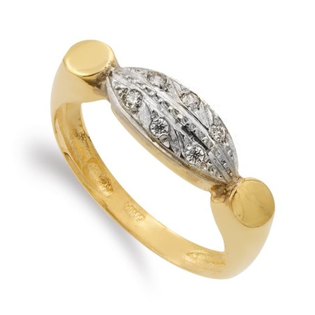 Sortija Oro Bicolor Motivo Oval Con Circonitas. Ancho: 7 mm oro 18k
