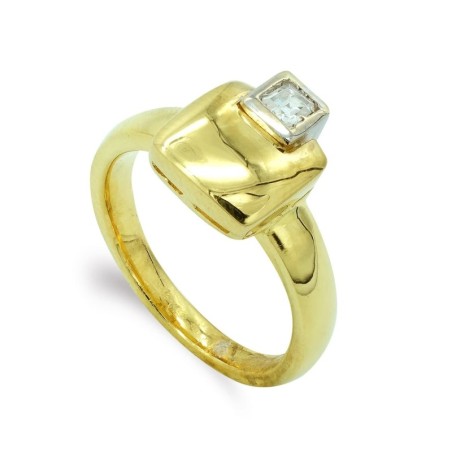 Sortija Oro Bicolor Cuadrada Con Circonitas. Ancho: 11,5mm oro 18k