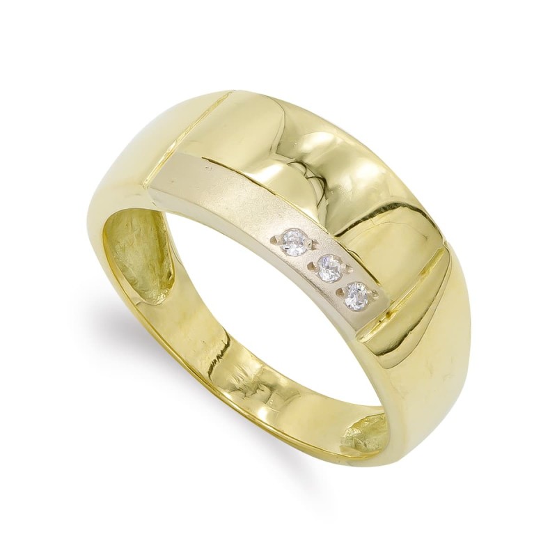 Sortija Oro Bicolor Maciza Mate Y Brillo Con Circonitas. Ancho: 8 mm oro 18k