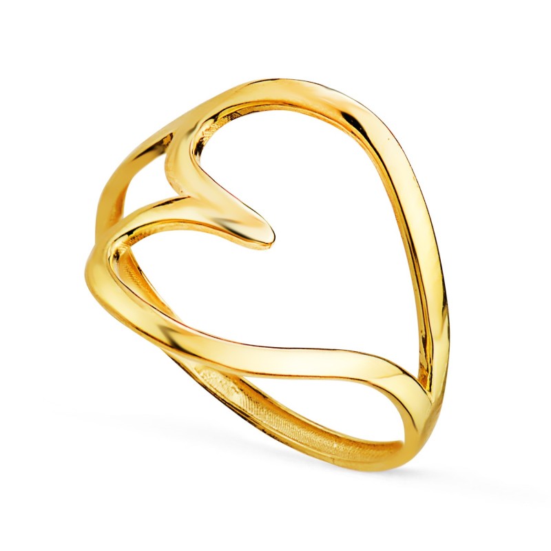 Sortija Oro Amarillo Corazon Liso En Brillo. Ancho 16 mm oro 18k
