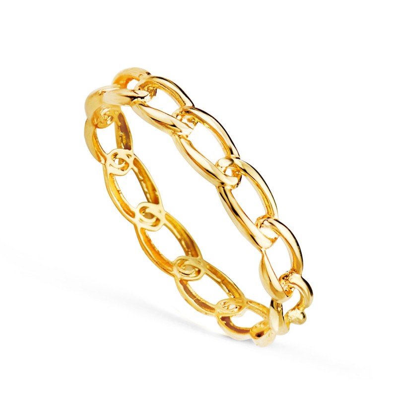 Sortija Oro Amarillo Lisa Eslabones Bilbao En Brillo. Ancho: 3 mm oro 18k