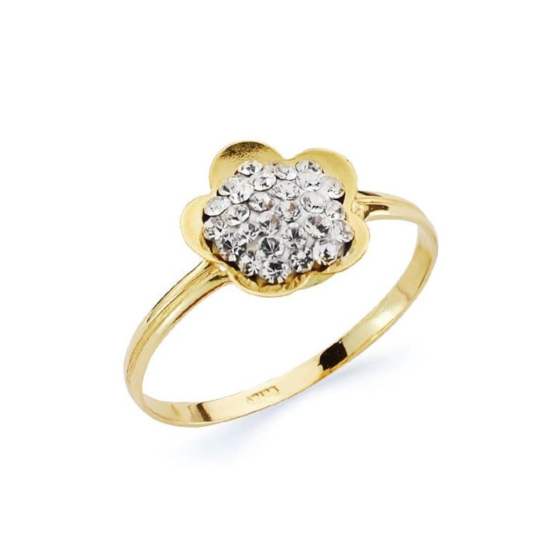 Sortija Oro Amarillo Flor Con Circonitas. Ancho: 10 mm oro 18k