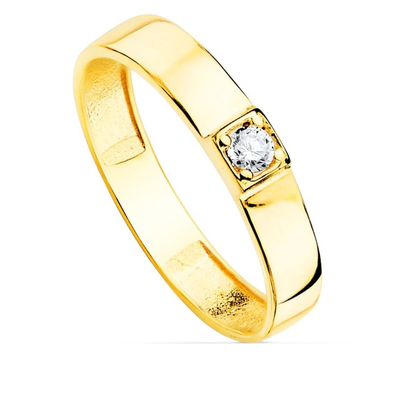 Sortija Oro Amarillo Brillo 1 Circonita Ancho 3.5 mm oro 18k