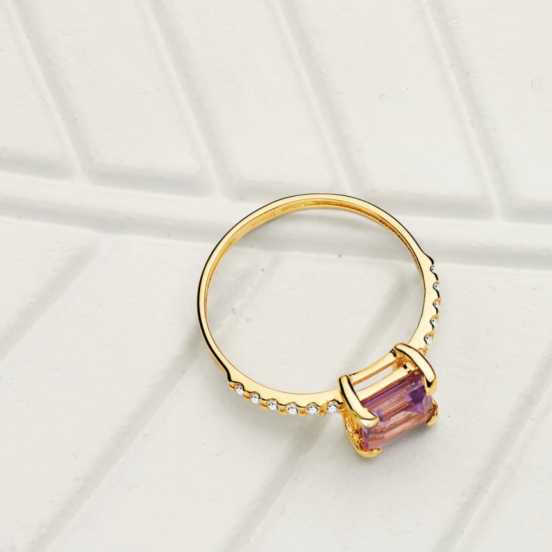 Sortija Oro Amarillo Circonita Y Peridoto Fino 6X6 mm Ancho Cuerpo 1.5 mm oro 18k