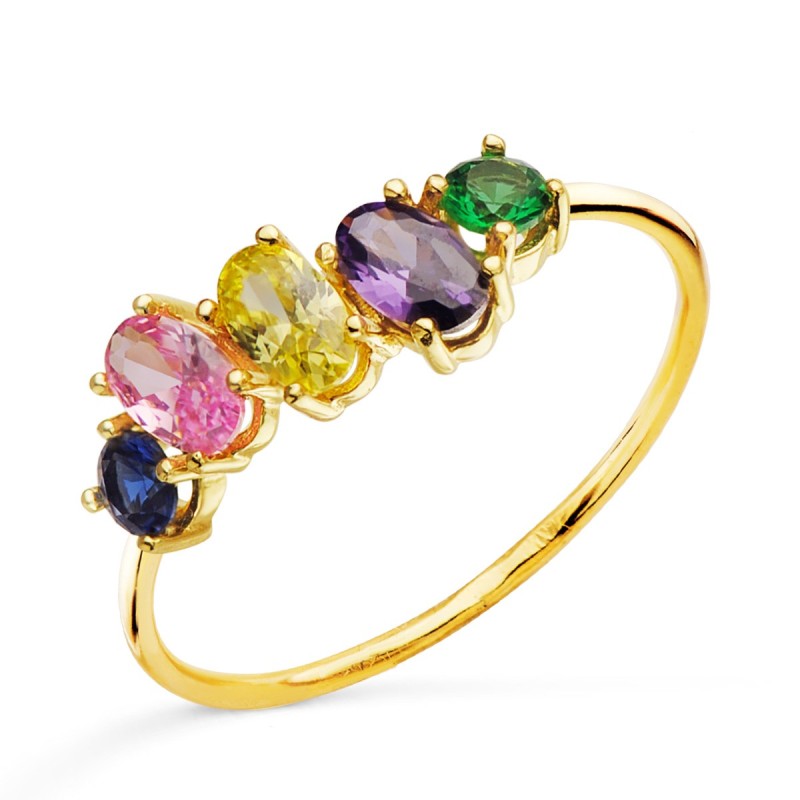 Sortija Oro Amarillo Con 5 Piedras De Color. Ancho Cuerpo: 1 oro 18k