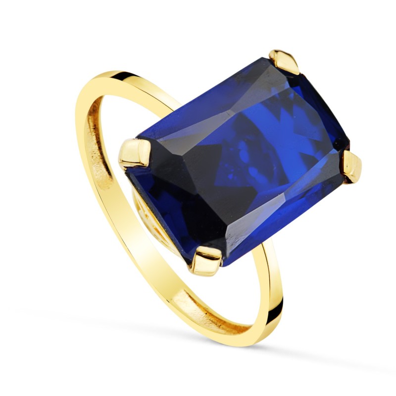 Sortija Oro Amarillo Piedra Zafiro Spinel 14 X 10 mm. Ancho Cuerpo: 2mm oro 18k