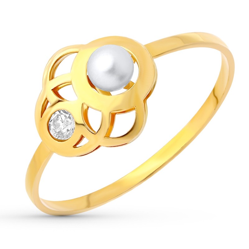 Sortija Oro Amarillo Motivo Calado Con Perla 3 mm Circonita. oro 18k