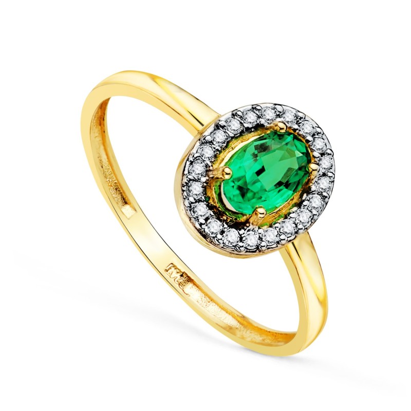 Sortija Oro Amarillo Esmeralda 6X4 mm 0.49 Qts. Ancho 8X6 mm oro 18k