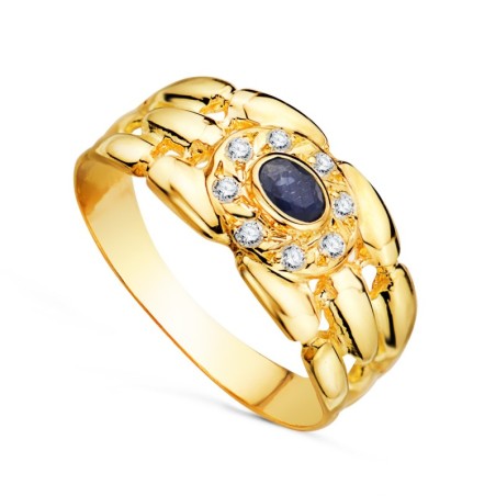 Sortija Oro Amarillo Panter Con Circonitas Y Zafiro Natural 4X3 mm. Ancho: 9 mm oro 18k