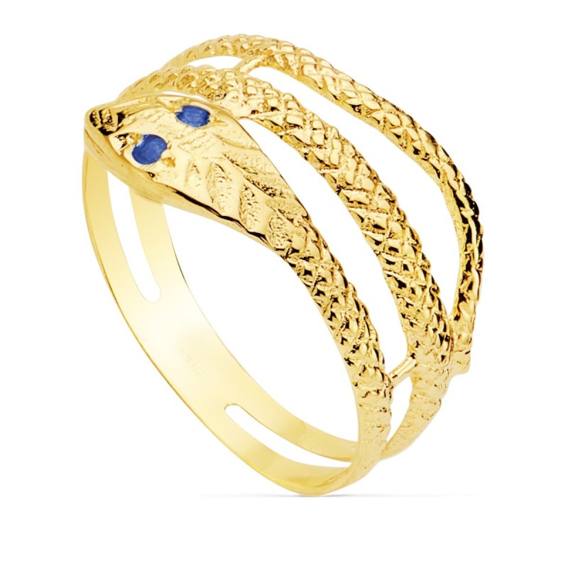 Sortija Oro Amarillo Serpiente Piedra Zafiros Ancho 10 mm oro 18k