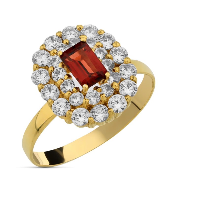 Sortija Oro Amarillo Circonita Y Granate 6X4 mm oro 18k