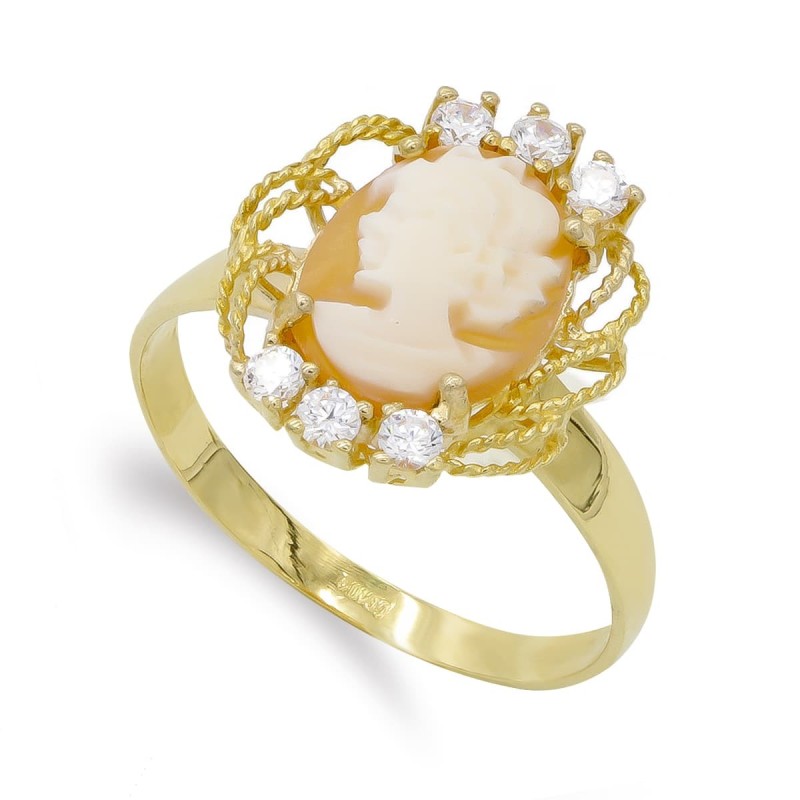 Sortija Oro Amarillo Con Camafeo Y Circonitas. Medida: 15 X 13 mm oro 18k