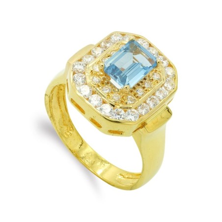 Sortija Oro Amarillo Piedra Rectangular Con Circonitas. Ancho: 15 mm oro 18k
