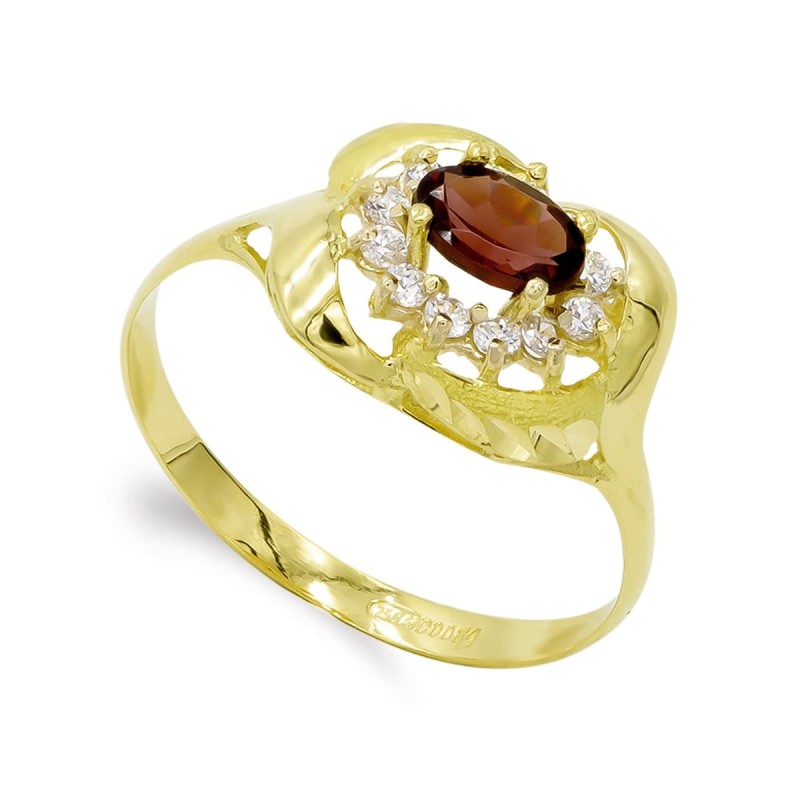 Sortija Oro Amarillo Granate 6 X 4,5mm Y Circonitas. Ancho: 11 mm oro 18k
