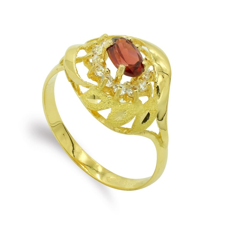 Sortija Oro Amarillo Granate 6X4 mm. Ancho: 13 mm oro 18k