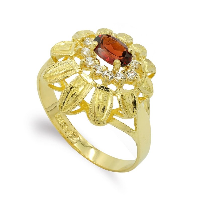 Sortija Oro Amarillo Granate 6X4 mm Y Circonitas. Medida: 15,5 X 15 mm oro 18k