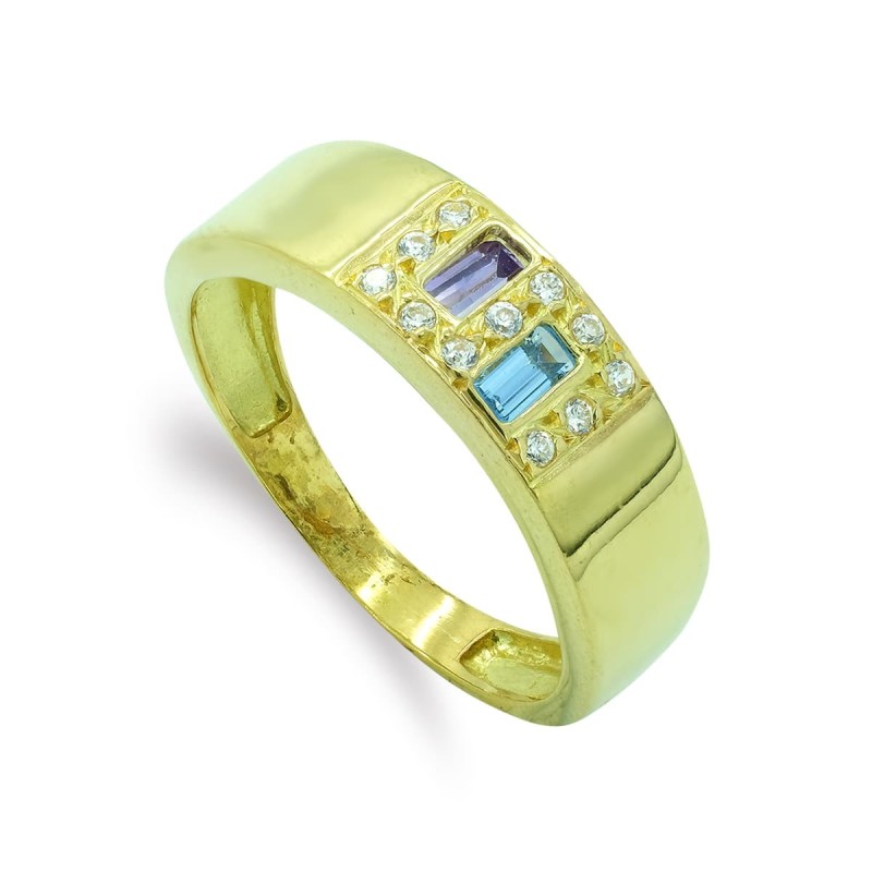 Sortija Oro Amarillo Con Circonita De Colores. Ancho: 6,5 mm oro 18k