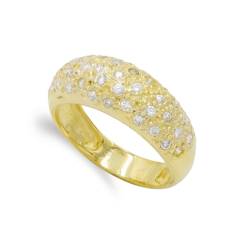 Sortija Oro Amarillo Maciza Con Circonitas. Ancho: 8,5 mm oro 18k