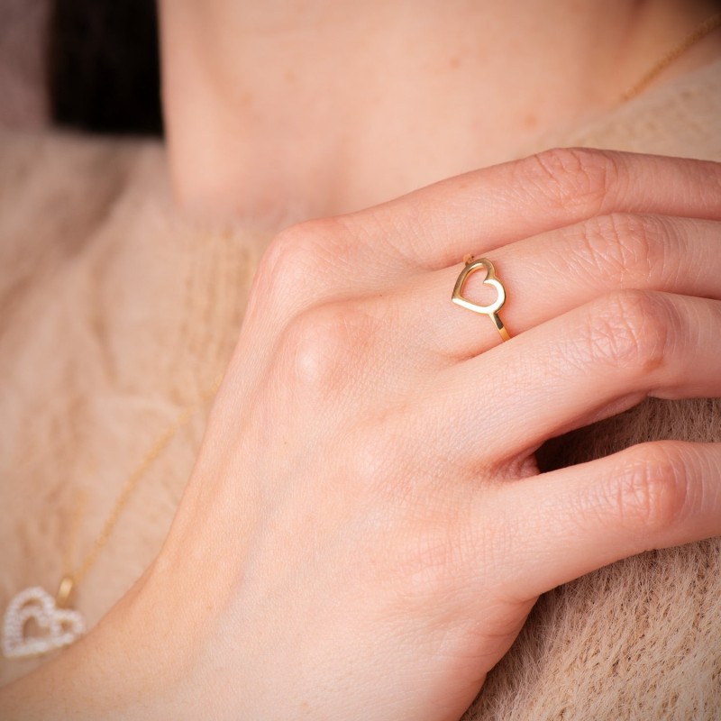 Sortija Oro Amarillo Corazon Calado Brillo 9 mm oro 18k