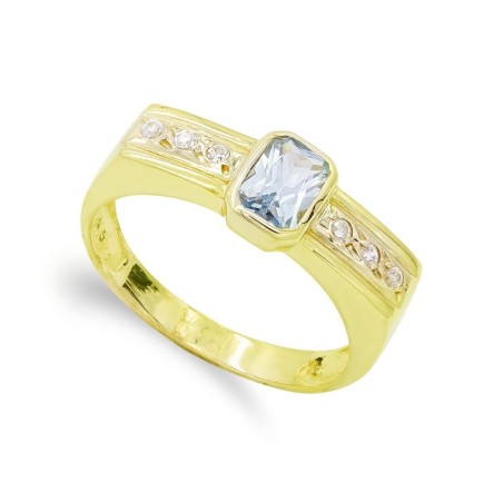 Sortija Oro Amarillo Piedra Rectangular Y Circonitas. Ancho: 7 mm oro 18k